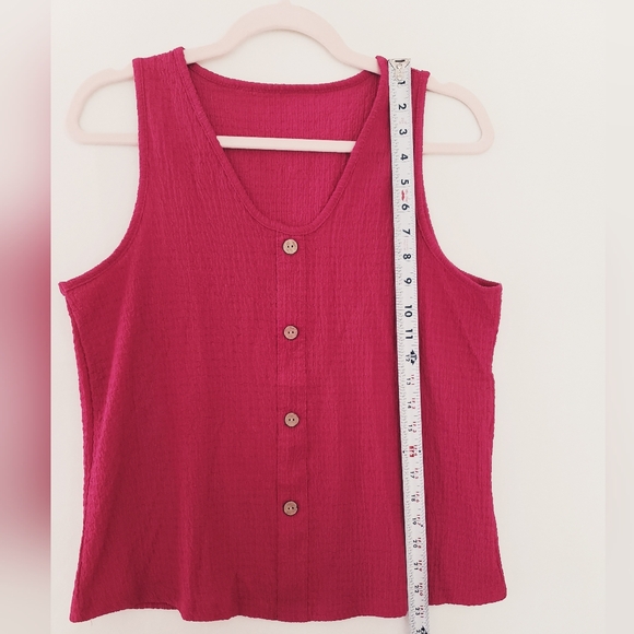 Lightweight Summer Raspberry Red V Neck Tank Top, Loose Fit, Sleeveless Blouse - Picture 2 of 5